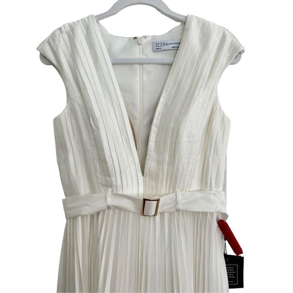 Ieena For Mac Duggal Cap Sleeve Belted A-Line Midi Dress White Women's Size 6 - Picture 4 of 12